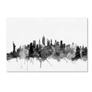 New York City Skyline Black and White by Michael Tompsett Floater Frame Architecture Wall Art 16 in. x 24 in.
