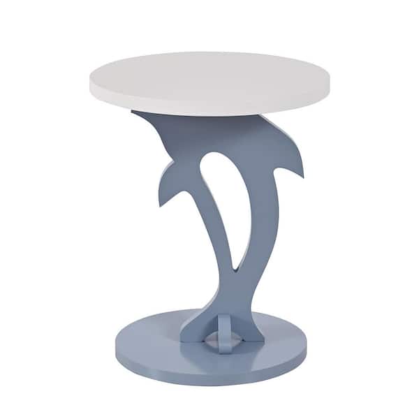 Ahokua 19.01 in. Blue White Round MDF End Table