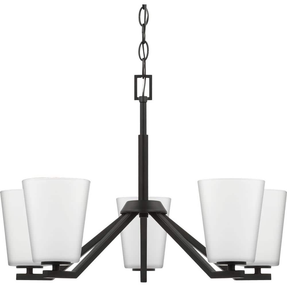 Vertex Matte Black Angular Five Light Chandelier