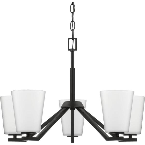 Progress Lighting Vertex Collection 5-Light Matte Black Etched White Contemporary Chandelier