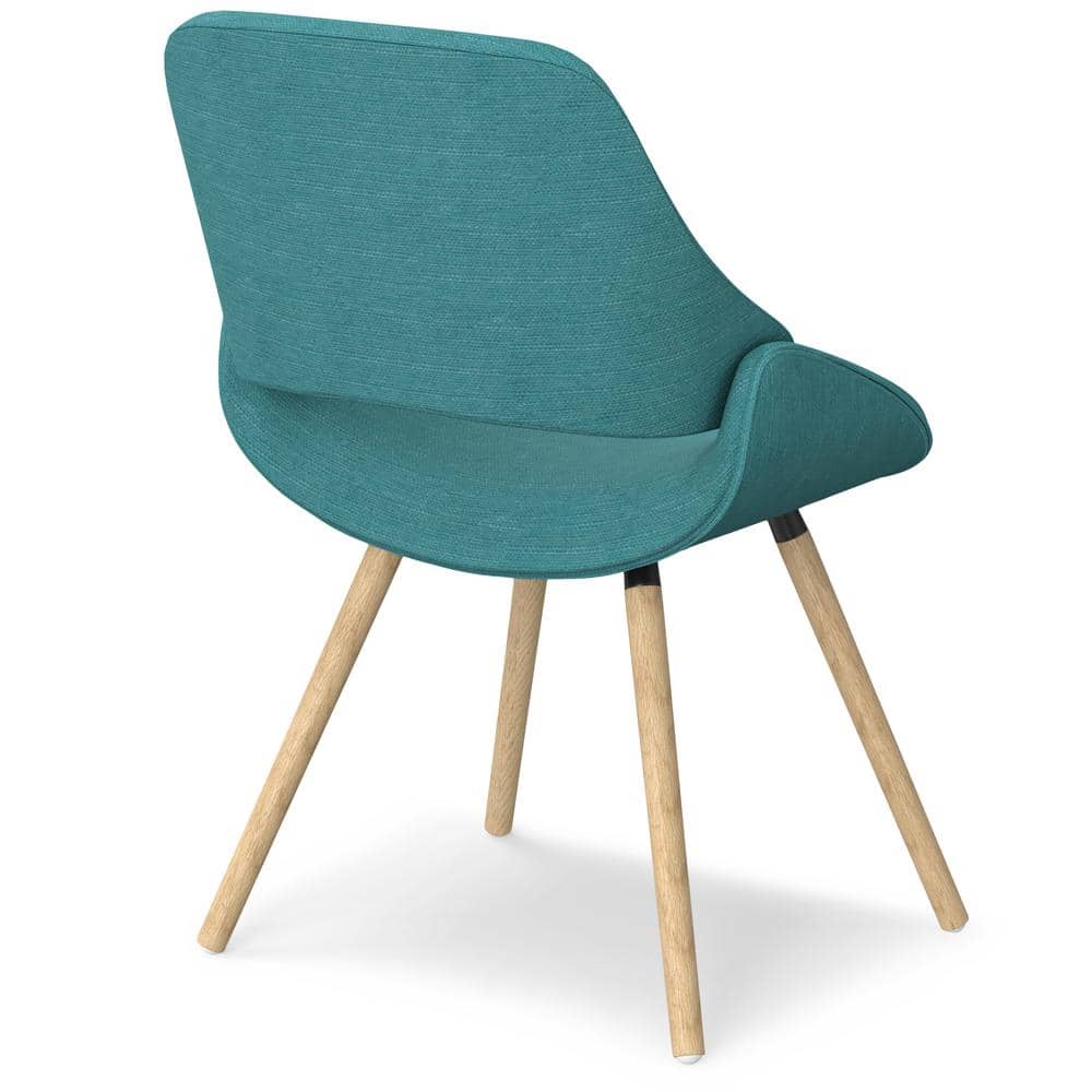 Turquoise Blue Linen Upholstered Side Chair with Natural Oak Legs