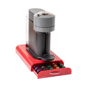 Nespresso Compatible Capsule Drawer Countertop Organizer Coffee Pod Holder 9.25 in. L x 15 in. W x 2 in. H, Red