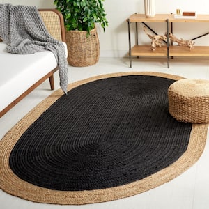 Natural Fiber Black/Beige Doormat 3 ft. x 4 ft. Woven Ascending Oval Area Rug