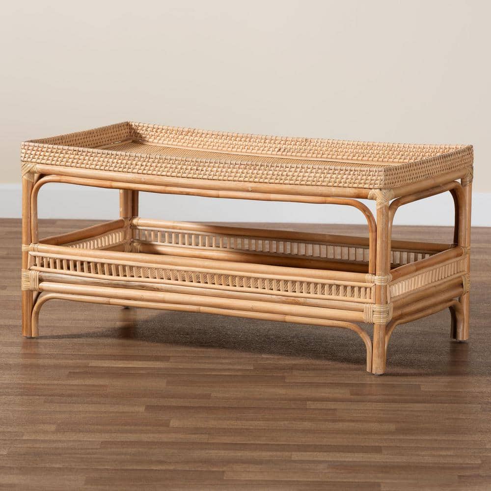 Lombok Natural Rattan Rectangular Coffee Table with Shelf
