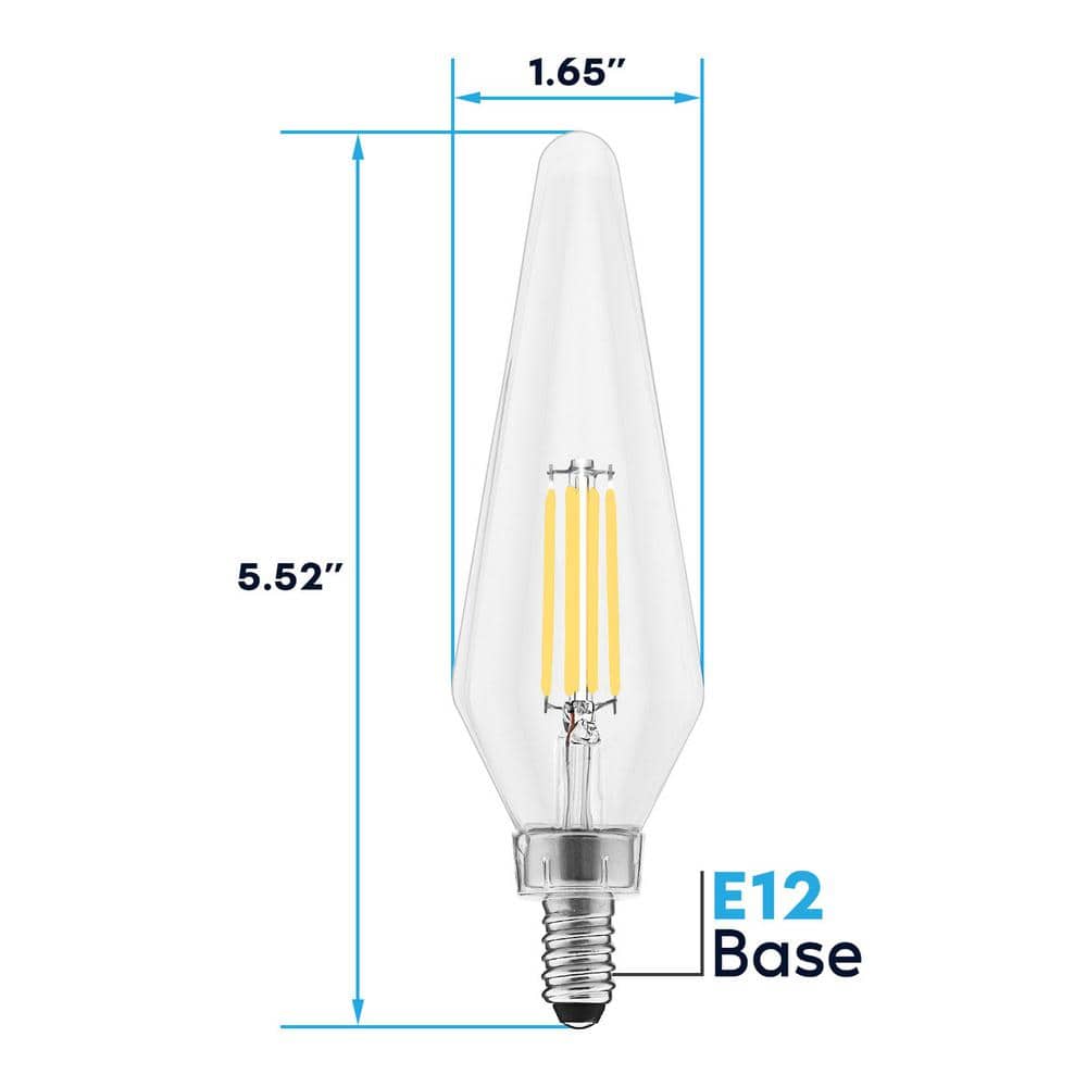 Clear Glass Dimmable LED Candelabra Bulbs, Set of 12
