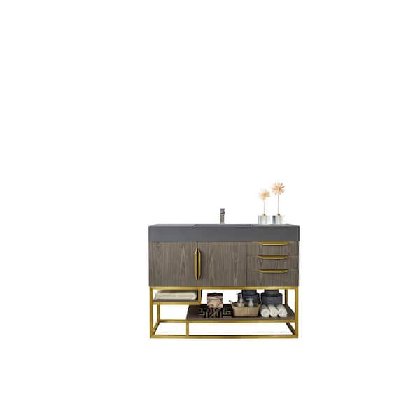 James Martin Vanities Columbia 48.0 in. W x 19.5 in. D x 36 in. H Bathroom Vanity in Ash Gray with Dusk Grey Glossy Composite Top