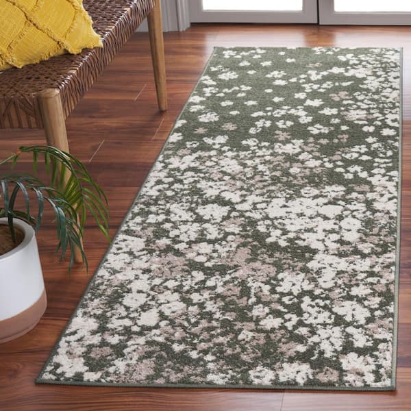 Adirondack Dark Green/Ivory 3 ft. x 8 ft. Floral Speckled Runner Rug