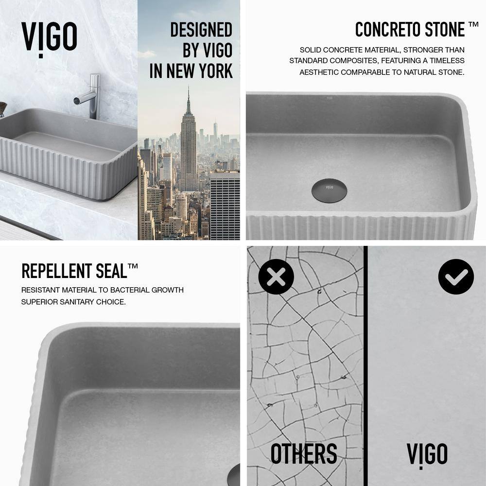 Gray Rectangular Concrete Above-Counter Bathroom Vessel Sink
