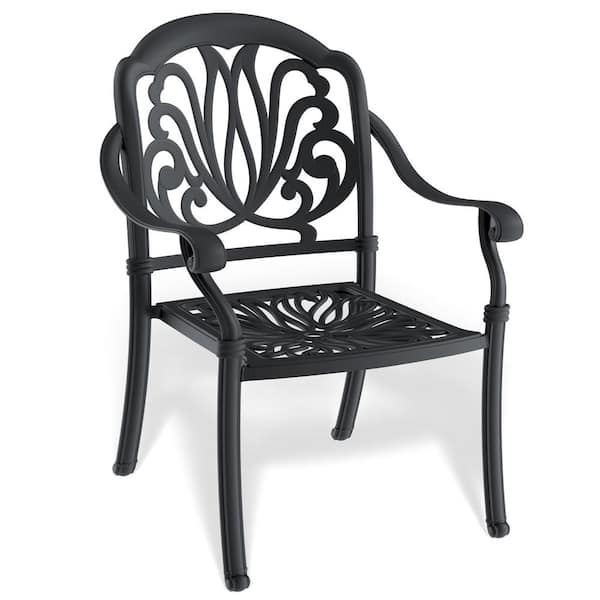 Anvil Black Cast Aluminum Stackable Outdoor Dining Chair Patio Bistro Chairs with Cushions in Random Colors (2-Pack)