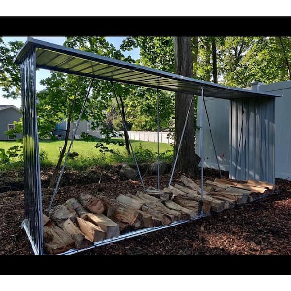 Cesicia 129.9 in. Galvanized Steel Outdoor Firewood Rack with Cover and Log Holder Log Storage in Gray