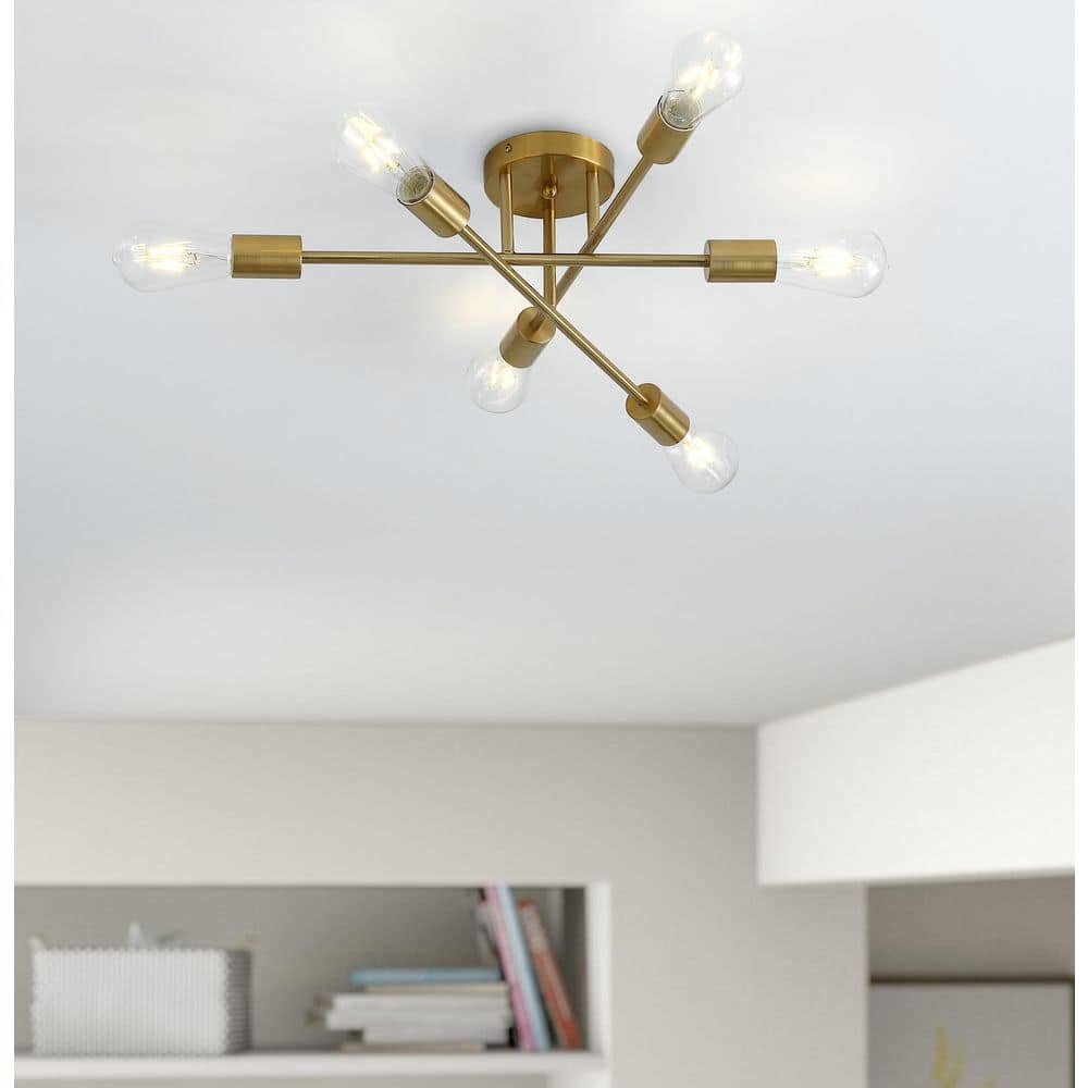 ㅎ♡　S aiwen Modern 21.6 in. 6-Light Sputnik Linear Semi-Flush Mount