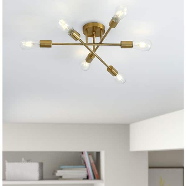 aiwen Modern 21.6 in. 6-Light Sputnik Linear Semi-Flush Mount Ceiling Lighting Fixture