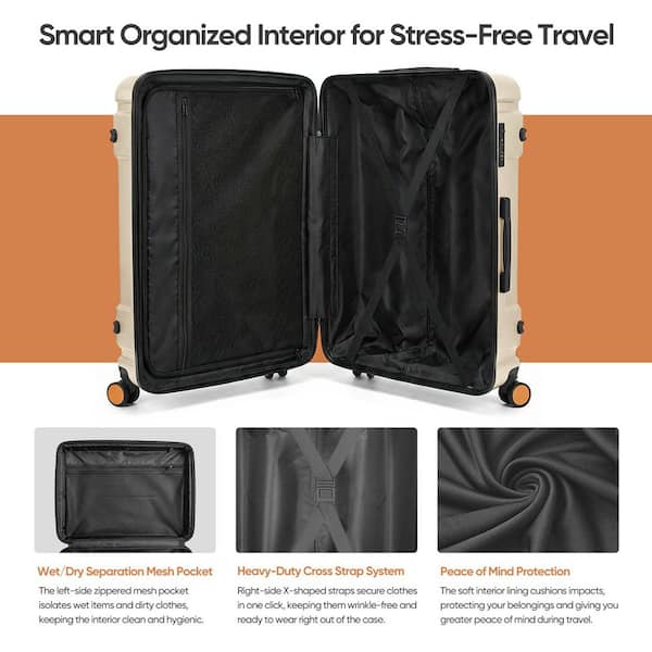 HIKOLAYAE 3 Piece Beige ABS Unbreakable Hardside Spinner Luggage