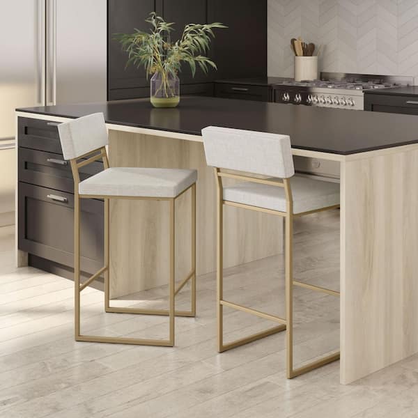 Everly 40.75 in. Light Grey-Beige PVC / Golden Metal Bar Stool