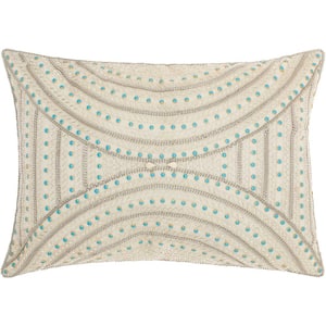 Beaded Ivory Geometric Polyester 20 in. x 14 in. Throw Pillow
