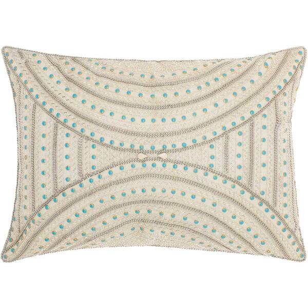 Mina Victory Beaded Ivory Geometric Polyester 20 in. x 14 in. Throw Pillow