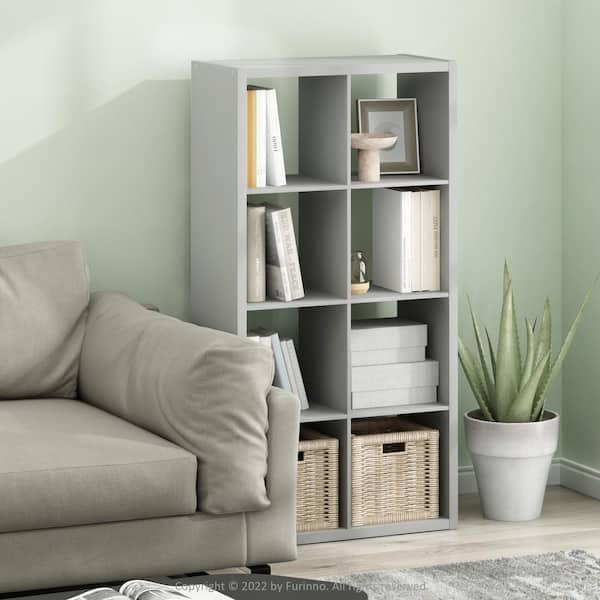 Furinno Cubicle 58 in. Tall Light Gray Wood 8-Shelf Open Back Bookcase