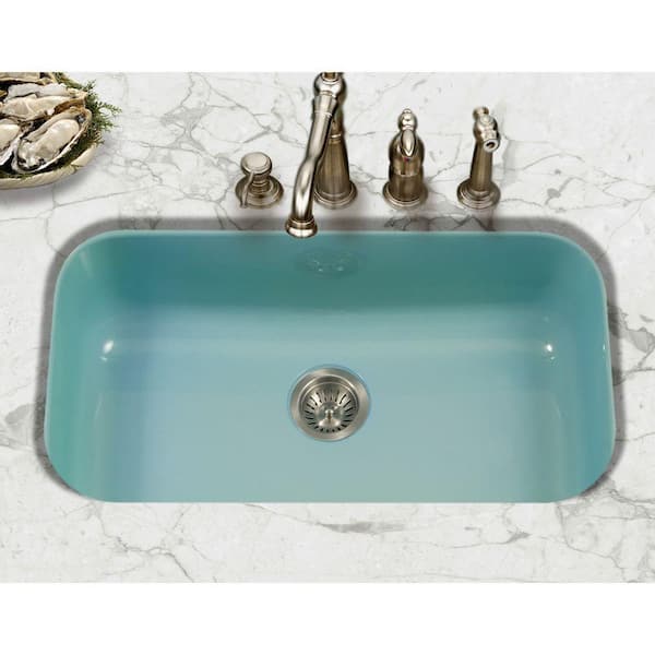 Houzer Porcela 31 in. Mint Porcelain Enamel Steel Undermount Single Bowl Kitchen Sink - PCG-3600 MT