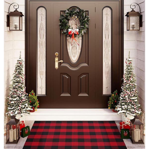 Christmas Rug Red and Black 36 in. x 60 in. Checkered Entryway Rug