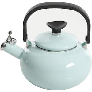 6-Cup Stainless Steel Whistling Ergonomic Stovetop Kettle in Glacier Blue with Sturdy Bakelite Handle for Stability