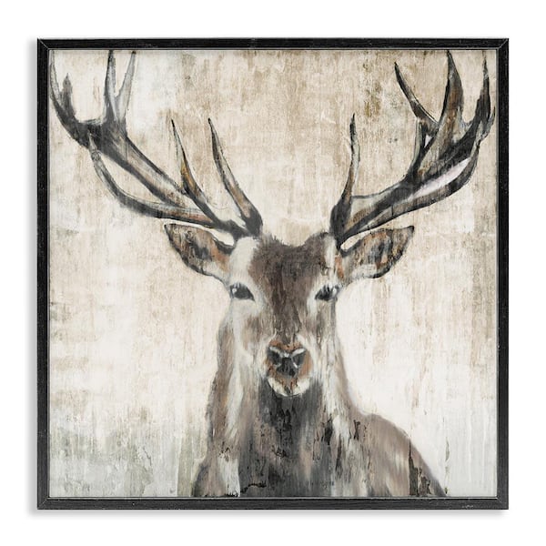 Rustic Deer Elk Wildlife Portrait by Liz Jardine Black Framed Giclee Art Print Animal 17 in. x 17 in.