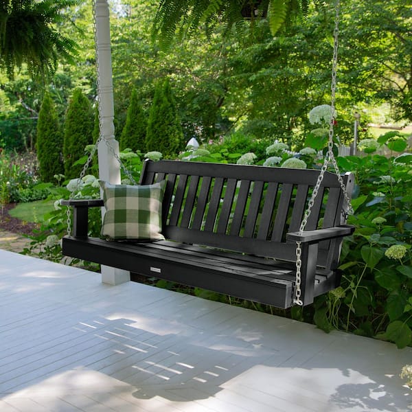 Highwood Lehigh 5 ft. 2-Person Black Recycled Plastic Porch Swing