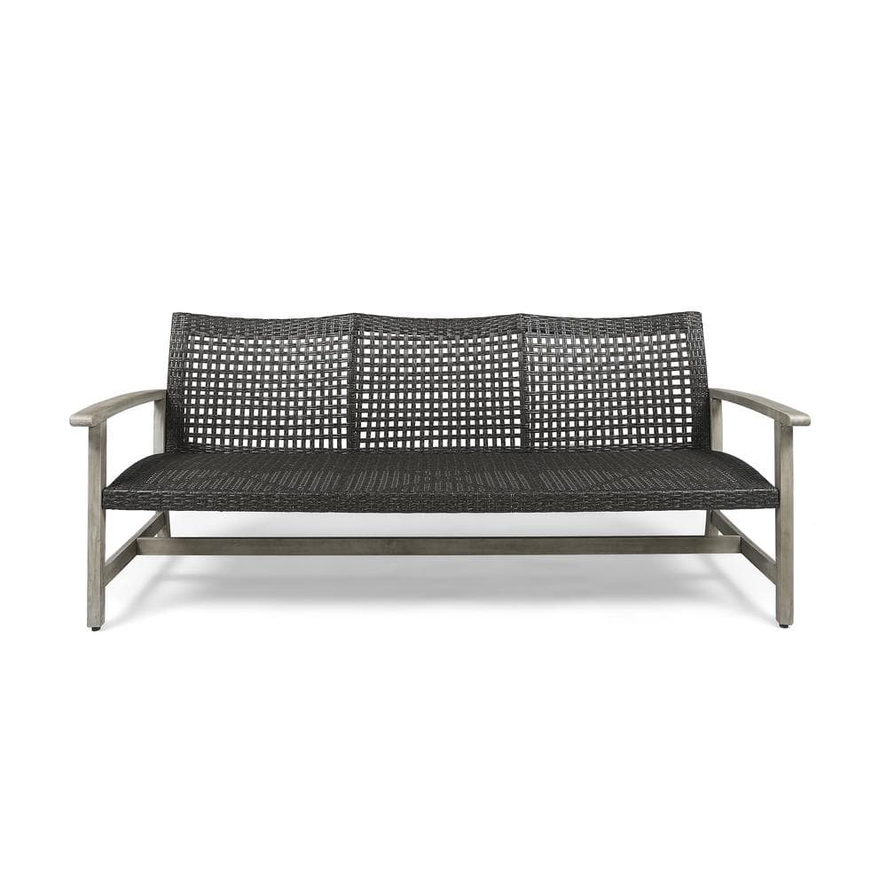Wood plus Wicker Outdoor 3-Person Sectional Set for Backyard Patio Garden G