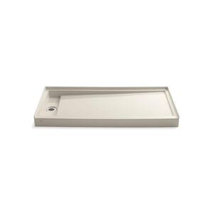 Groove 60 in. x 32 in. Single Threshold Shower Base in Almond