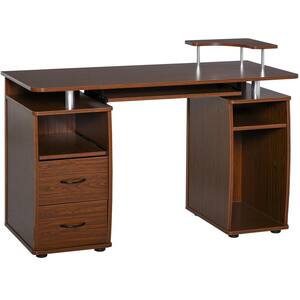 47 in. Walnut Brown Particleboard Multi-Function Computer Desk with Keyboard Tray, 2-Drawers