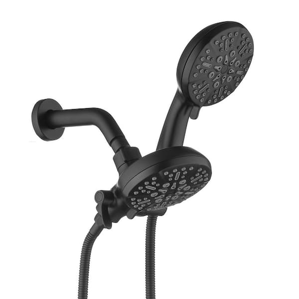 Rain 7-Spray Patterns Handheld Shower Head Combo Wall Mount Adjustable Dual Shower Heads 1.8 GPM in Black