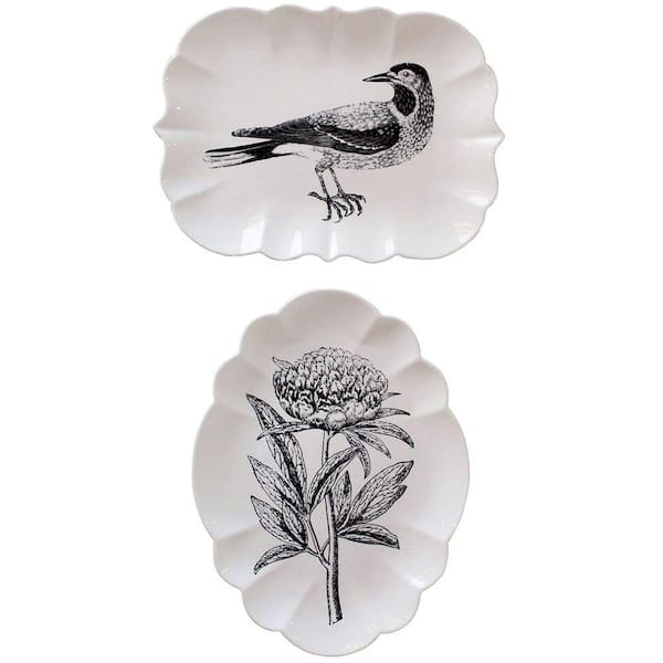 Unbranded Bird and Flower White Stoneware Plate (Set of 2)