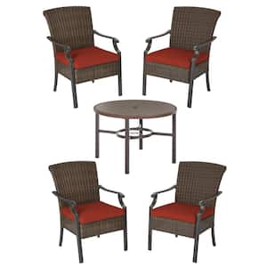 Harper Creek 5-Piece Brown Steel Outdoor Patio Dining Set with CushionGuard Quarry Red Cushions