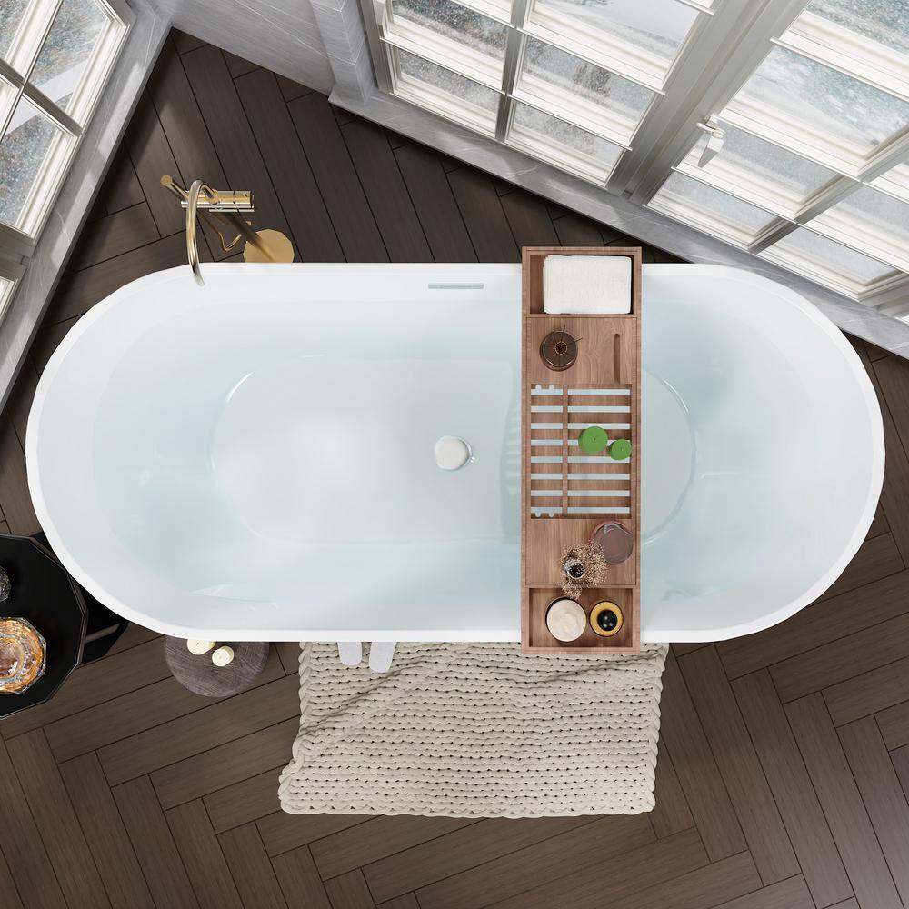 55'' Gloss White Acrylic Freestanding Soaking Bathtub