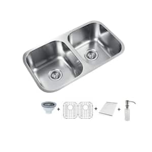 32 in. Undermount Stainless Steel 50/50 Double Bowl Kitchen Sink