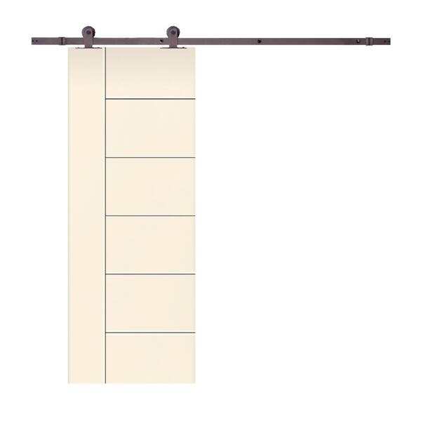 CALHOME Modern Classic 24 in. x 80 in. Beige Stained Composite MDF Paneled Sliding Barn Door with Hardware Kit
