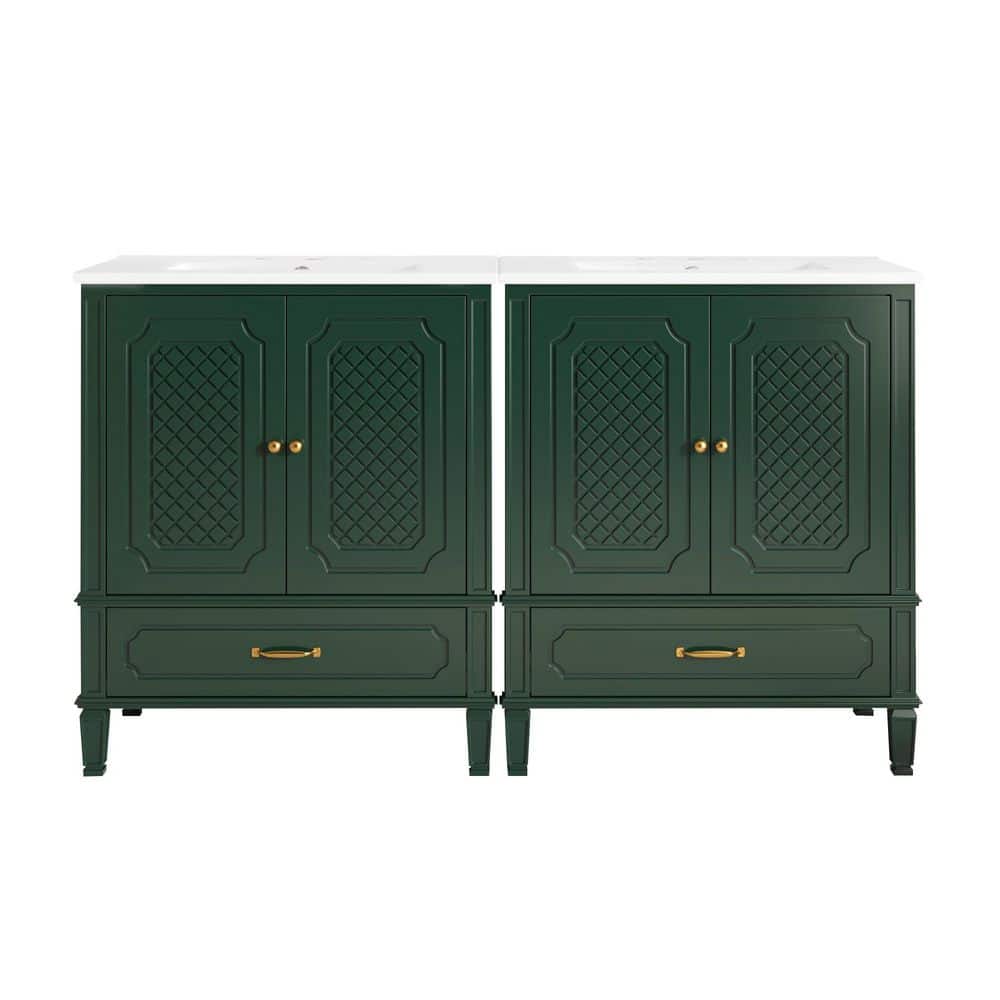 60 in. Freestanding Green Bath Vanity with White Ceramic Top Unassembled price history on PriceWatchPro