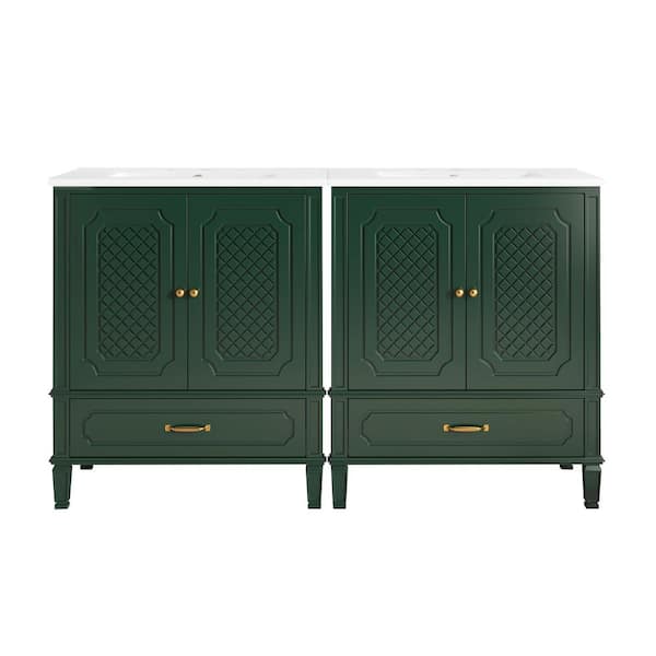 60 in. Freestanding Green Bath Vanity with White Ceramic Top Unassembled