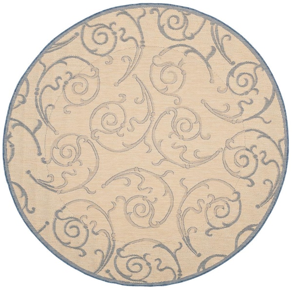 SAFAVIEH Courtyard Natural/Blue 7 ft. x 7 ft. Round Border Indoor/Outdoor Patio  Area Rug