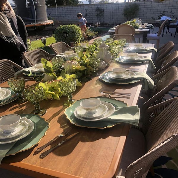 11-Piece Aluminum Outdoor Dining Set Teak Patio Furniture Set Wicker Table and Chairs with Cushions