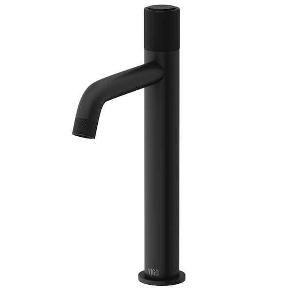 VIGO Apollo Button Operated Single-Hole Bathroom Vessel Faucet in Matte Black