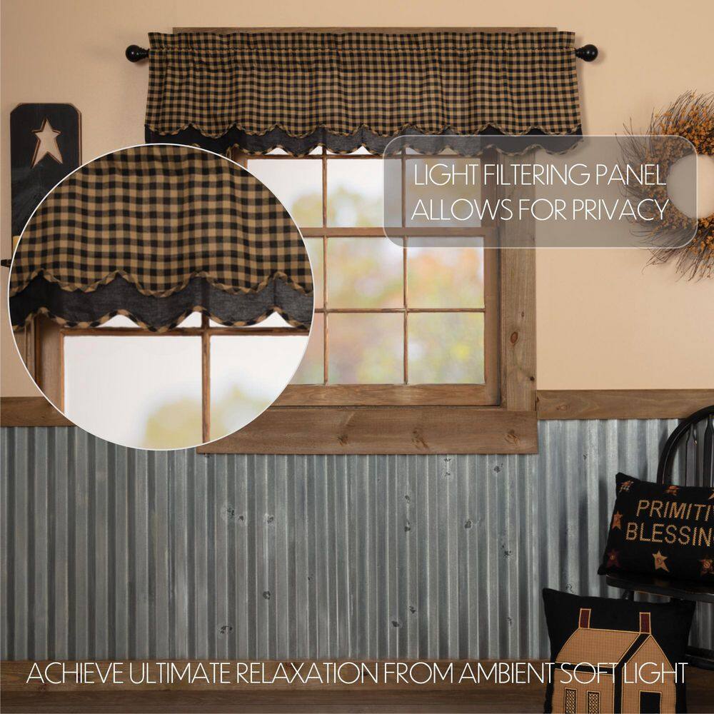 Black Check Cotton Scalloped Layered Valance 16x60