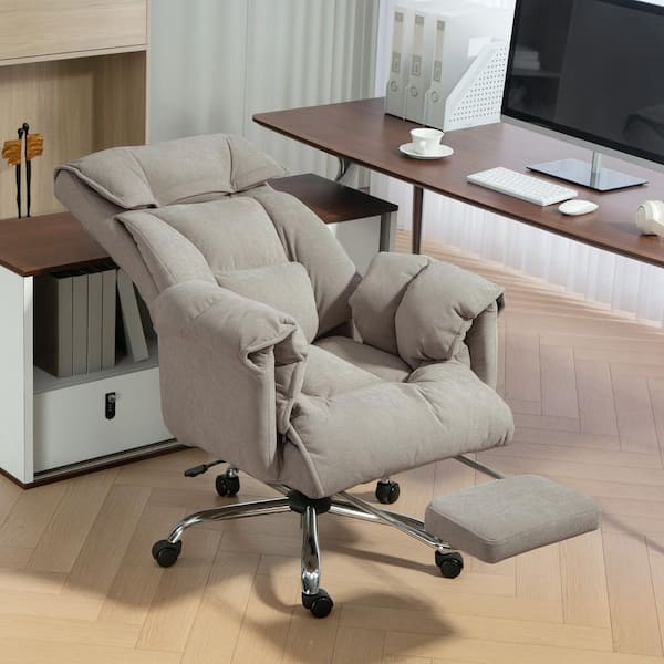 Executive Polyester Reclining Swivel Adjustable Height Ergonomic Office Chair in Light Gray with Arms