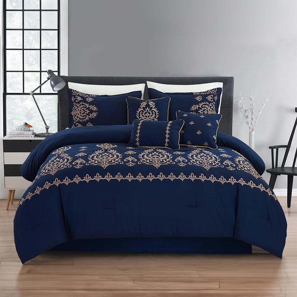 Jml 7 Piece Dark Blue Cal King Microfiber Comforter Set Jaba-22091-ck 