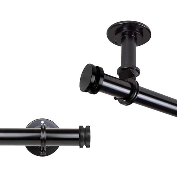 Rod Desyne 120-in to 170-in Black Steel Single Curtain Rod with Finials