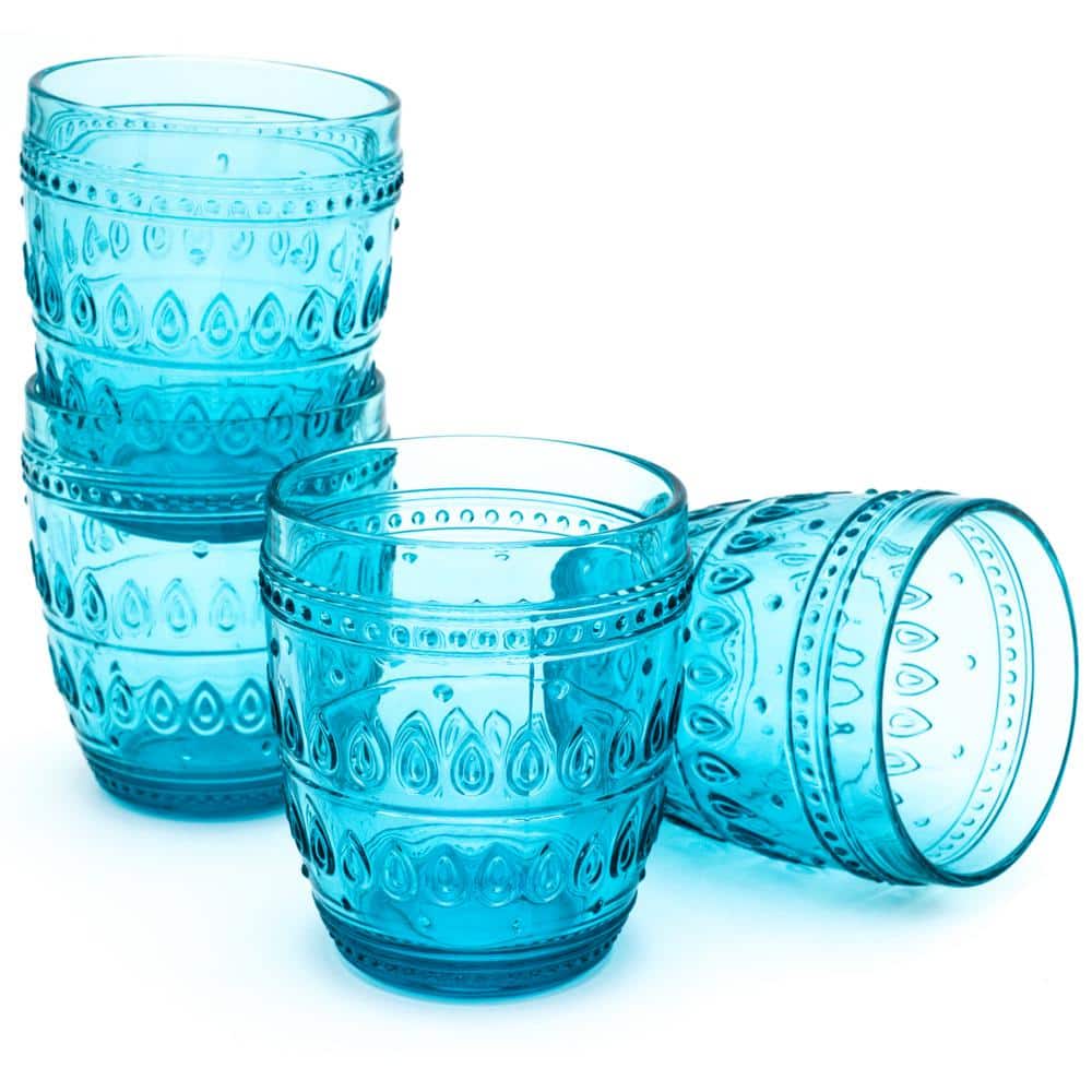 Fez Turquoise Glassware Set of 4, 12oz Old Fashioned