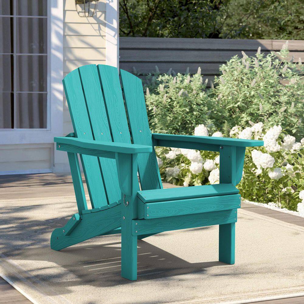 JEAREY All-Weather HDPE Folding Adirondack Chair with Wood-Grain