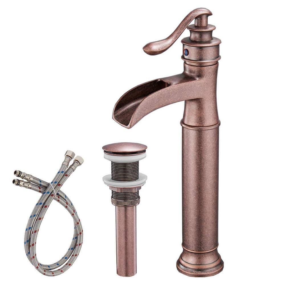 Single Handle Single Hole Waterfall Bathroom Vessel Sink Faucet with Pop-Up