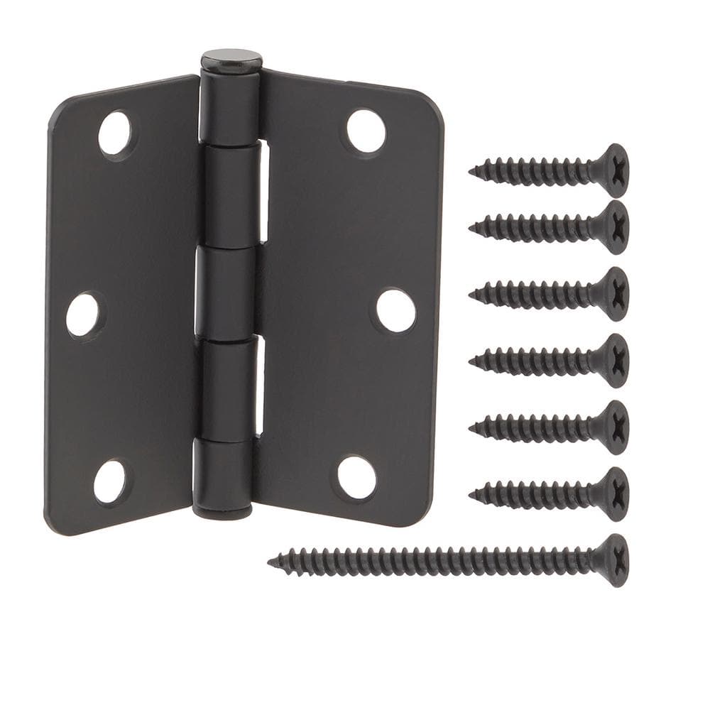 3 in. x 1/4 in. Radius Matte Black Squeak-Free Door Hinge