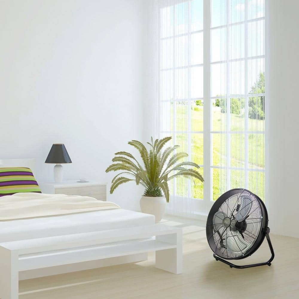 Tuxedo Black 20" Industrial Metal Floor Fan with 3-Speed & Tilt Head