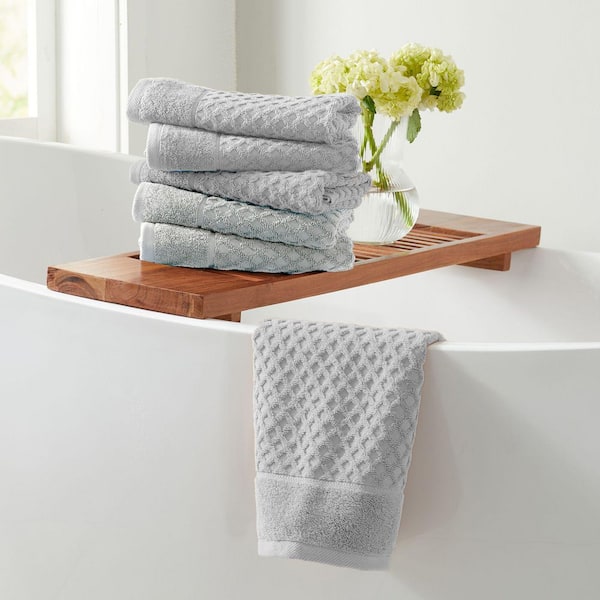 Gray Solid 100% Cotton Textured Premium Hand Towel (Set of 6)